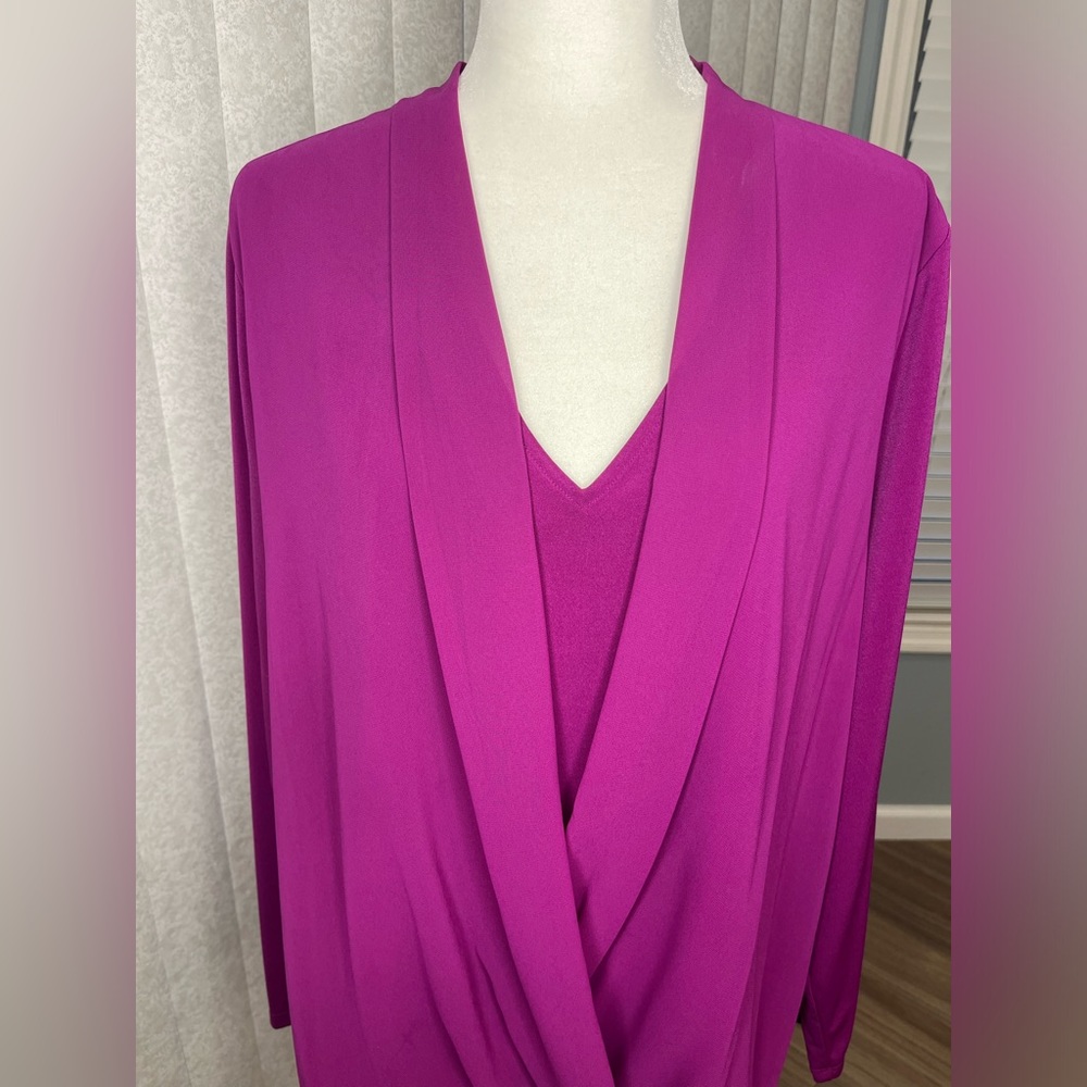 Alfani One Piece Criss Cross Front Long Sleeve Bright Chartreuse Top Size 3X